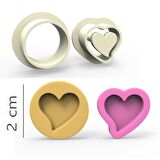 Eğik Kalp Kurabiye, Bisküvi, Kolye Ucu, Mühür Kalıp Seti - 2 cm