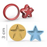 Yıldız - Kurabiye, Bisküvi, Kolye Ucu Kalıp Seti - 3 cm