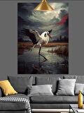 Turna Kuşu Gölette Dekoratif Kanvas - Mdf Ahşap Tablo