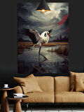 Turna Kuşu Gölette Dekoratif Kanvas - Mdf Ahşap Tablo