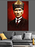 Türk Bayrağı Önünde Atatürk Dekoratif Kanvas - Mdf Ahşap Tablo