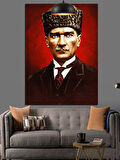 Türk Bayrağı Önünde Atatürk Dekoratif Kanvas - Mdf Ahşap Tablo