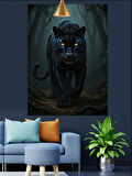 Karanlık Ormanda Kara Panter Dekoratif Kanvas - Mdf Ahşap Tablo