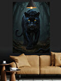 Karanlık Ormanda Kara Panter Dekoratif Kanvas - Mdf Ahşap Tablo