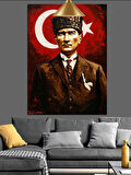Atatürk Portresi Türk Bayrağı Önünde Dekoratif Kanvas - Mdf Ahşap Tablo