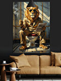 Tuvalette Sigara İçen Aslan Dekoratif Kanvas - Mdf Ahşap Tablo