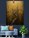 Altın Tonlarda Işıltılı Soyut Ağaç Dekoratif Kanvas - Mdf Ahşap Tablo