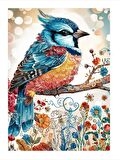 Daldaki Serçe Ve Çiçekler Tasarım Ahşap Tablo 35cm X50cm