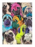 Sevimli Pug Köpekler Tasarım Ahşap Tablo 18cm X 27cm