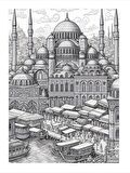 Siyah Beyaz Tarihi Cami Desenli Ahşap Tablo 18cm X 27cm