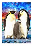 Sevimli Penguen Ailesi Dekoratif Mdf Tablo 18cm X 27cm