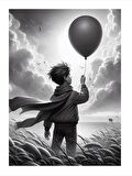 Balon Tutan Çocuk Desenli Mdf Tablo 18cm X 27cm