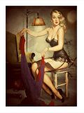 Çamaşır Yıkayan Pin Up Kadın Mdf poster 35cm X50cm