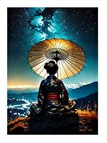 Japon Şemsiyeli Kadın Model Ahşap Tablo 18cm X 27cm