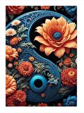 Yin Yang Denge Ve Çiçekler Hediyelik Ahşap Tablo 50cmX 70cm