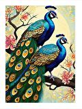 Renkli Tavus Kuşları Modern Ahşap Tablo 18cm X 27cm