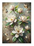 Beyaz Çiçekler Ve Kelebekler Art Mdf Tablo 50cmX 70cm