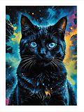 Siyah Kedi Renkli Fon Tasarım Mdf Tablo 18cm X 27cm