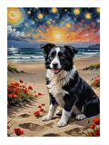 Sevimli Köpek Ve Sahil Hediyelik Ahşap Tablo 18cm X 27cm