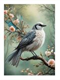 Çiçek Açmış Ağaç Ve Kuş Art Mdf Poster 25cmX 35cm