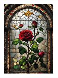 Vitray Şeklinde Kırmızı Güller Dekoratif ahşap Tablo 35cm X50cm