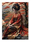 Japon Kadın Hediyelik Ahşap Tablo 18cm X 27cm