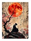 Güneş Ve Japon Kadın Tasarım Mdf Tablo 18cm X 27cm