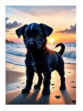 Siyah Yavru Köpek Modern Ahşap Tablo 50cmX 70cm