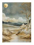Beyaz Binalar Ve Ay Mdf poster 50cmX 70cm