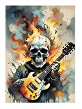 Elektro Gitar Çalan İskelet Dekoratif Mdf Tablo 50cmX 70cm