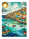 Sahil Kasabası Modern Ahşap Tablo 18cm X 27cm