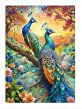 Renkli Tavus Kuşları Dekoratif ahşap Tablo 18cm X 27cm