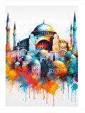 Sulu Boya Ayasofya Cami Model Ahşap Tablo 25cmX 35cm