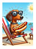 Hotdog Yiyen Sevimli Köpek Hediyelik Mdf Tablo 18cm X 27cm