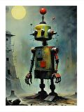 Üzgün Robot Ve Dolunay Mdf Tablo 18cm X 27cm