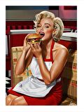 Marilyn Monroe Hamburger Yiyor Dekoratif ahşap Tablo 18cm X 27cm