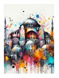 Ayasofya Cami Suluboya Dekoratif ahşap Tablo 18cm X 27cm