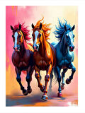 Koşan Üç At Hediyelik Mdf Tablo