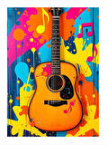 Renkli Gitar Tasarımı Dekoratif Mdf Tablo
