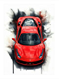 Kırmızı Spor Araba Desenli Mdf Tablo