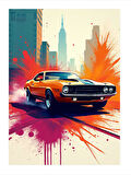 Şehir Ve Retro Spor Araba Dekoratif ahşap Tablo