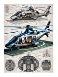 Helikopter Teknik Çizimi Art Mdf Poster
