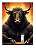 Rakı İçen Kaslı Boğa Art Mdf Poster
