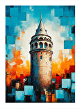 Galata Kulesi Ve Renkli Arka Plan Modern Ahşap Tablo