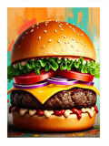 Katlı Hamburger Görseli Dekoratif ahşap Tablo