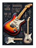 Elektro Gitar Ve Müzik Teması Art Mdf Tablo