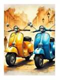 Renkli Retro Vespa Motosikletleri Dekoratif ahşap Tablo