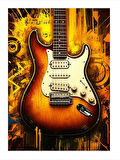 Turuncu Tonlarında Elektro Gitar Art Mdf Tablo