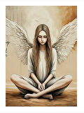 Kanatlı Meditasyon Yapan Kadın Hediyelik Ahşap Tablo