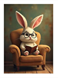 Gözlük Takmış Koltukta Tavşan Modern Ahşap Tablo